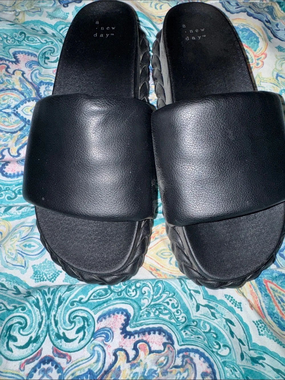 a new day Black Padded Slide Sandal with Wide Strap - Picture 3 of 5